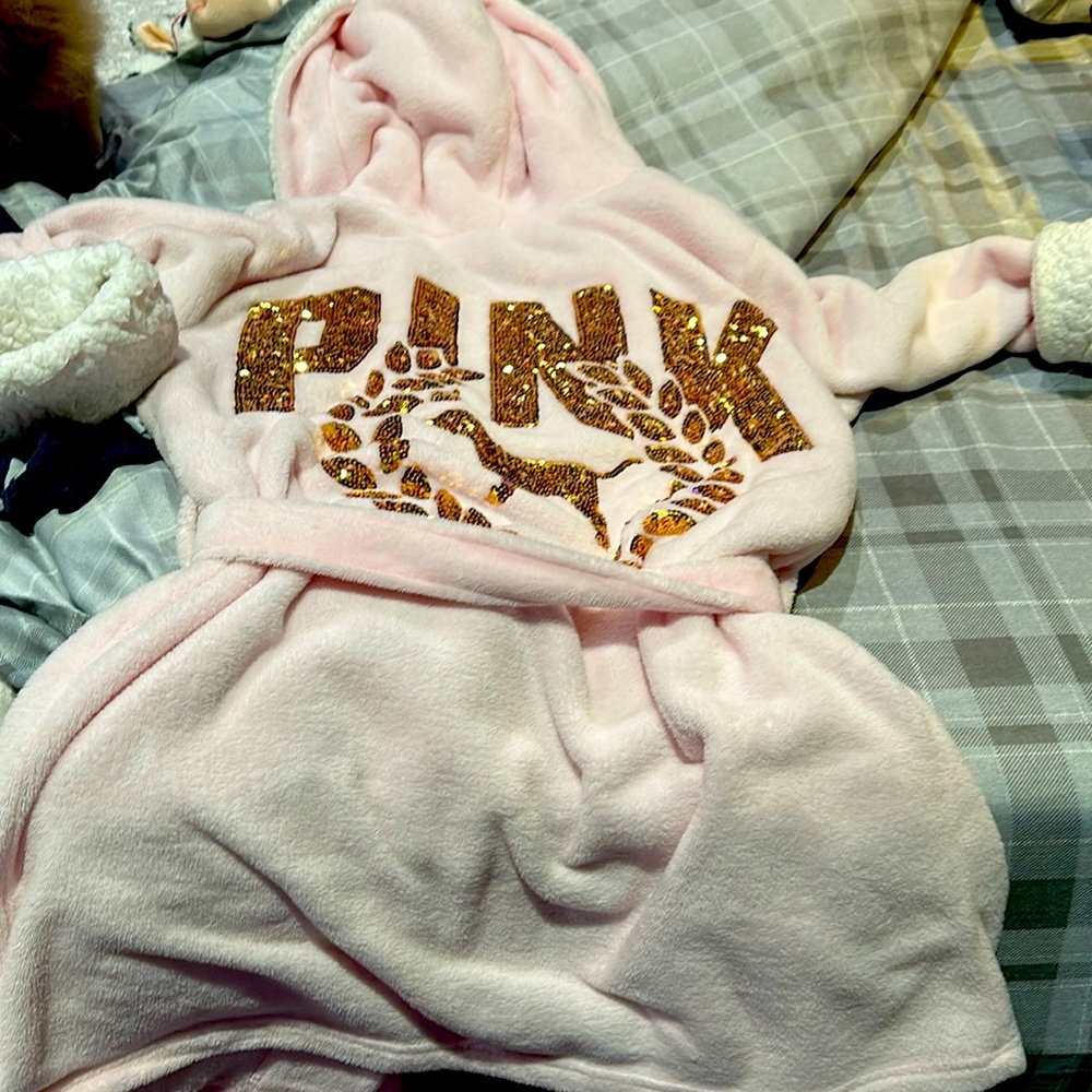Pink robe.